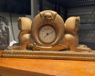 Egyptian style Sphinx chalk clock pat. date 1902