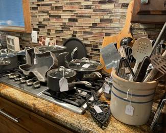 Calphalon pans, lots of utensils