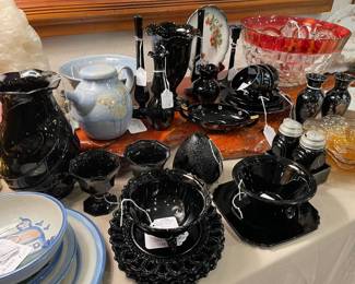 Vintage black/amethyst glass, hand made ceramics