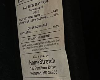 The label of the recliner made by Home Stretch, Nettleton, MS