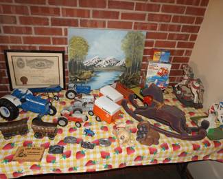 Ford, Uhaul, tractors, trucks, trailers, implements, banks, toys