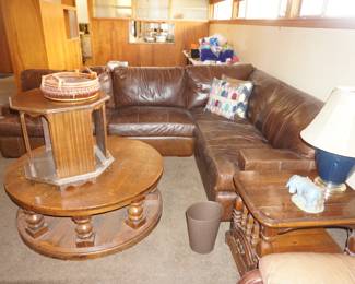 leather sectional, tables, lamps