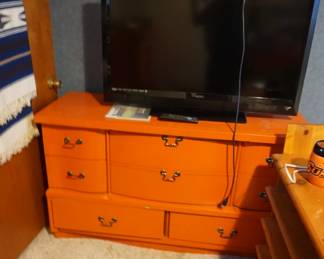 orange dresser, TV