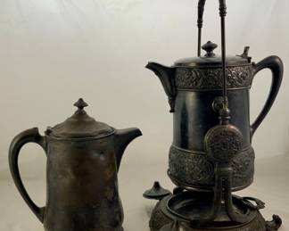 Antique 19th Century Roger, Smith and Co.  Meridian CT Quadruple Plate Tilting Water Pitcher and Mid 19th Century Superior Plate USA Coffee Pot