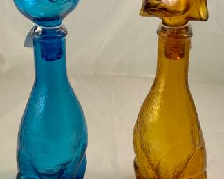 Italian Bossi  Empoli Turquoise Cat (14”H )and Amber Glass Dachshund Dog (14”H) 