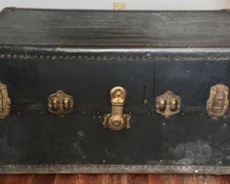 Antique Metal Steamer Trunk complete with Drawers, etc,.  Very Clean Interior (40”L x 22.5”W x 19.5”H)