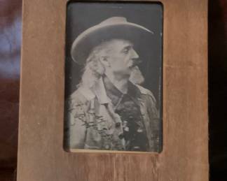 Early 19th Century “Buffalo Bill” Cody Postcard with an Oak Wood Frame in a Wrought Iron Arrow  Mount