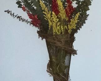 Floral Wall Decor 18” Wire Cone with Vine Wrap With eucalyptus, etc.