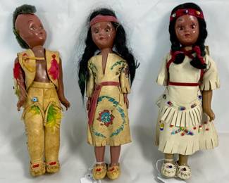 Vintage 1940’s -1950’s Tourist Trase Indians Dolls with Leather Clothing and moccasins
