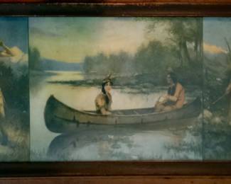 John Knowles Hare Indian Romance three panel print with original frame c.1911 (30“ x 16“)