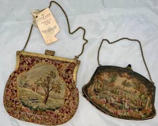 Antique French Petit Point Handmade Hand Bags with Chain Handles