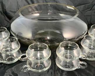 Rickets-Crisa “Moderno” Crystal Mid-Century  Punch Bowl w/12 Cups