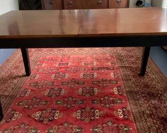 Vintage Mahogany Finish Table (36” x 63”). With 3 additional leaves (21” x 18.5”).  Well, extend to banquet length

