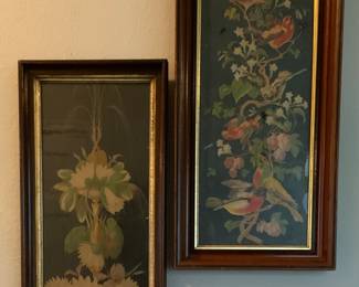 Antique Floral Still Life on Black Prints in Original Wood Frames

