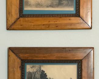 Antique Fishing Etching penciled Signed and Titled.  Information difficult to Read.  Laura etching is titled “ Young Angler”  in Original Frames with Nail Head Stripe liner (15.5” x 13.5”)
