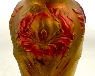 Antique (1890’s - 1920’s) Hand Painted Goofus Glass “Iris” Vase 