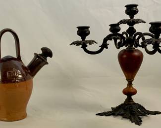Daulton Pottery Watson & Co salisbury England “Old Sarum Kettle” 
Vintage wrought iron and wood 5- light candelabra