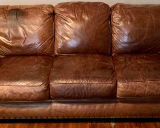 Broyhill Brown Leather 3-Cushion Sofa