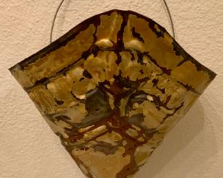 Antique Ceiling Tile Crafted into a Cone Shaped Wall Pocket