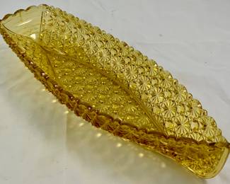 Hobbs and Brockunier Antique 13 3/4” Daisy and Button  Light Amber Boat Shape Celery Dish 