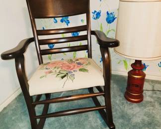 Antique rocking chair, vintage lamp