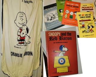 Charles Schultz blanket and books