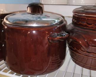 Brown stoneware crocks - bean pots
