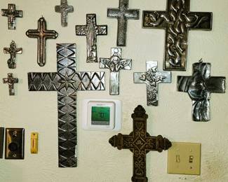 Wall of decorative crosses
