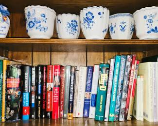 Fiction and Non-fiction books.  Williamsburg pottery