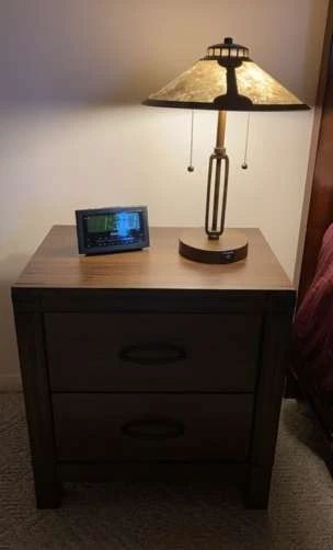 LC156Bedside Table, Lamp And Clock Radio