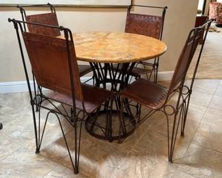 LC167VStone Top Table With Wrought Iron Chairs