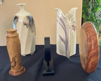 LC116Four Vases and Asian inspired cork artwork