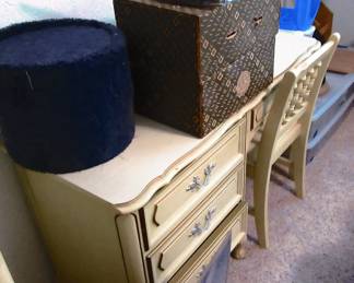 French provincial desk and chair that matches entire bedroom suite.