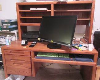 Computer desk, Dell monitor and accessories.
