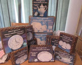 Picture of Bavarian china, Blue Garland pattern has been in storage since 1974. Approx. 65 pc. Still in original boxes (selling as shown) buyer takes all.