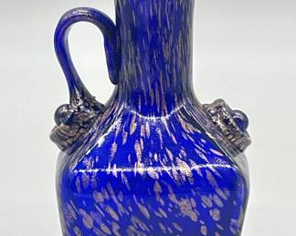 Cobalt Blue & Gold Speckled Glass Vase 