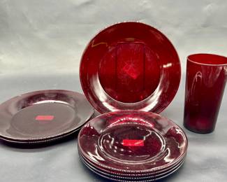(9) Royal Ruby by Anchor Hocking Depression Glass