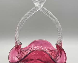 Murano Art Glass Basket w/ Looped Handle