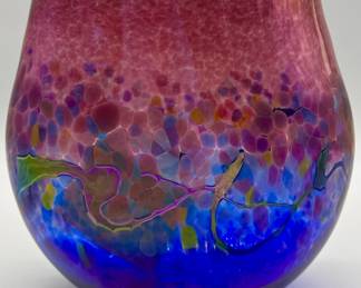 Robert Held Blown Art Glass Blue Pebble Flat Vase