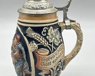 Authentic 7in German Beer Stein w/ Pewter Lid