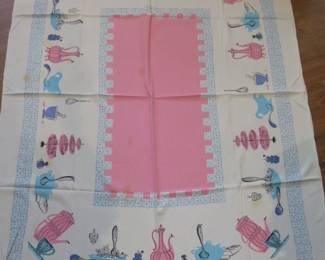 Mid Century Teal Pink Tablecloth