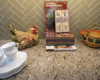 Milk Glass Snack Set, Ceramic Rooster