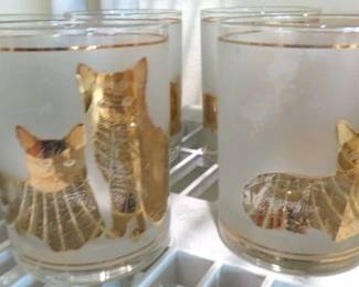 Mid Century Modern Culver Gold Cats Double Old-Fashioned Glasses Set of 4