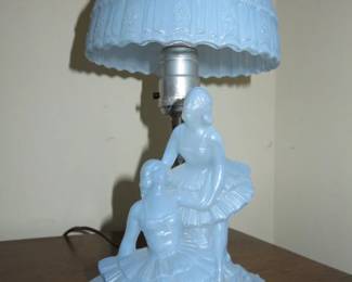 Pair Blue Depression Glass Ballerina Boudoir Lamps