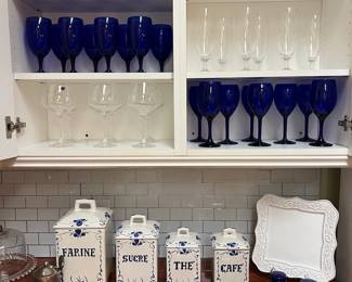 stemmed glassware, ceramic canister set