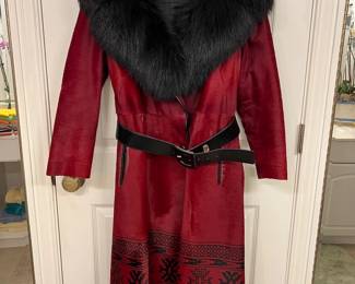 Neiman Marcus fur lined leather coat