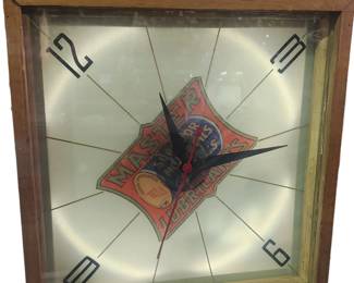 Master Lubricants 1950's glass and wooden clock lighted