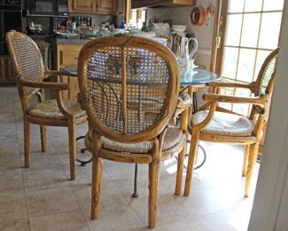 William Switzer Wood Rattan Chairs  Table