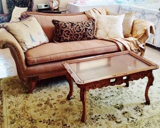 STUNNING, OVERSIZED, ROLLED ARMS , COPPERY PINK UPHOLSTERY 