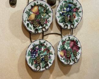 Set of 4  SAKURA Oneida Sonoma Excell Salad Plates Fruit Apple Grape Plum 8"